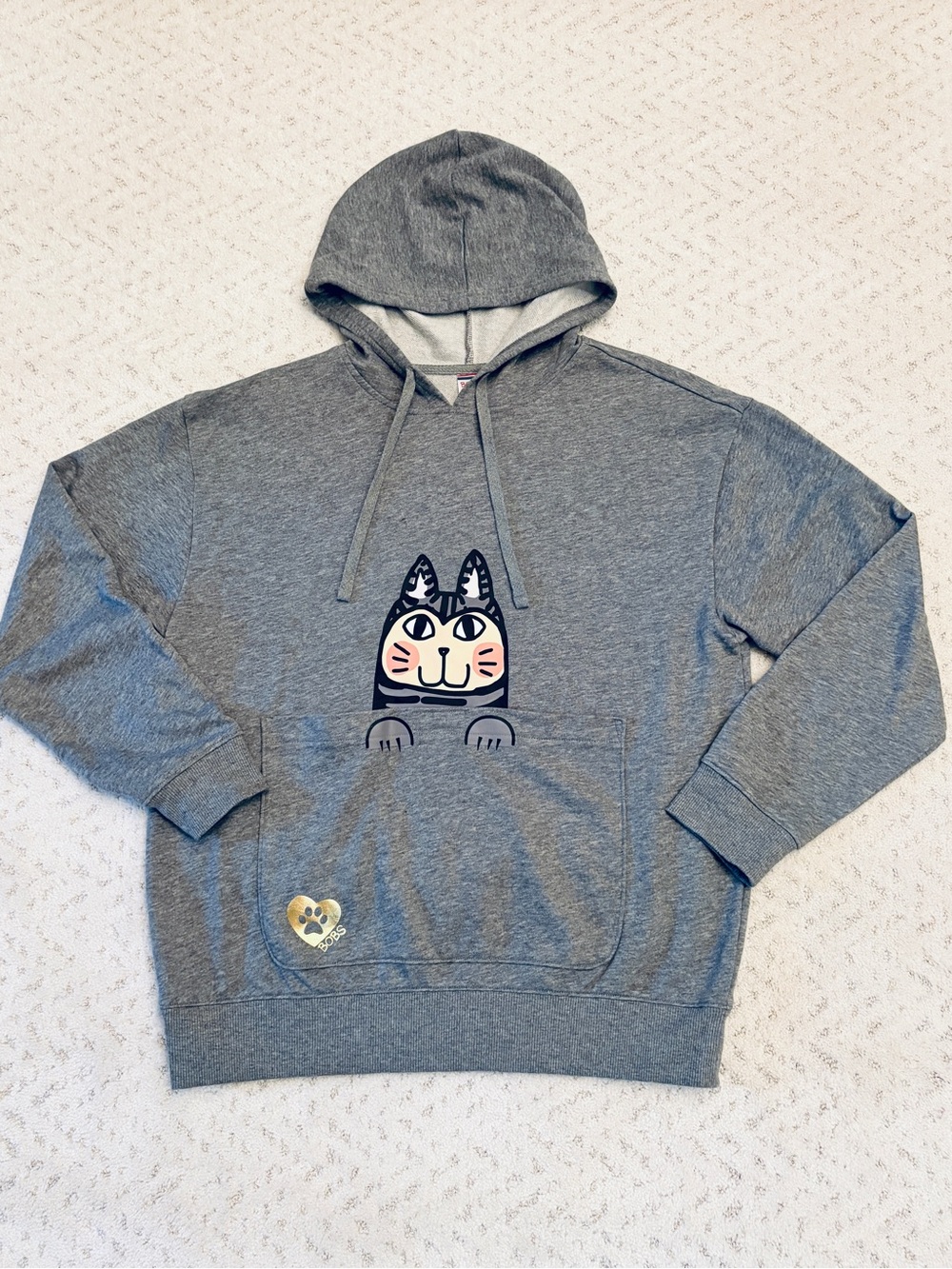 Bobs Skechers Cat Graphic Hoodie for Cat Lovers Size M Grey Pocket Pullover